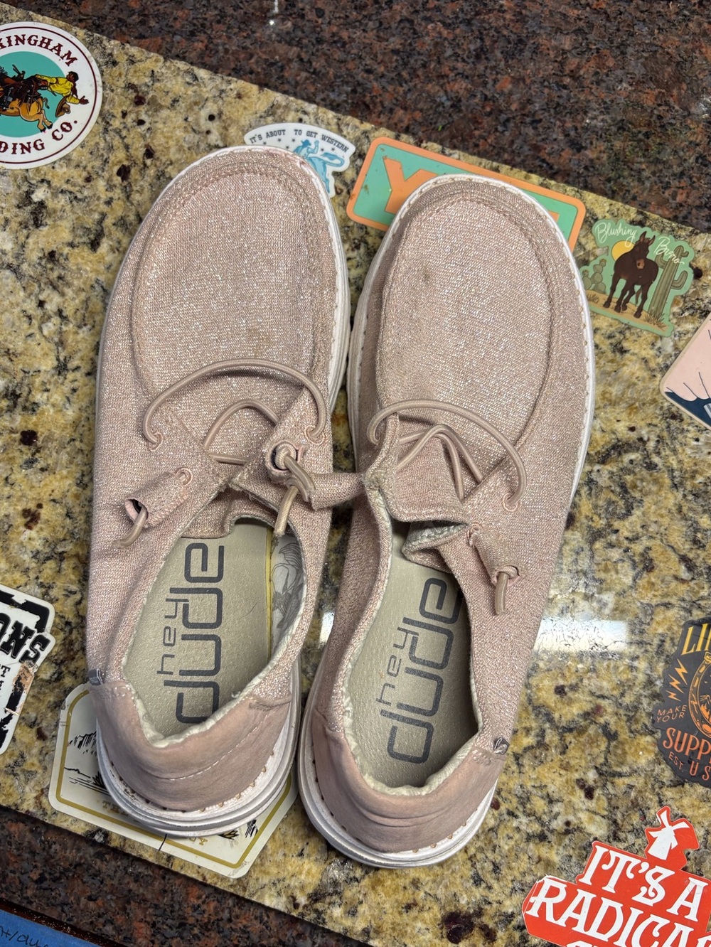 Hey Dude Sparkle Slip-On Shoes in Blush Pink